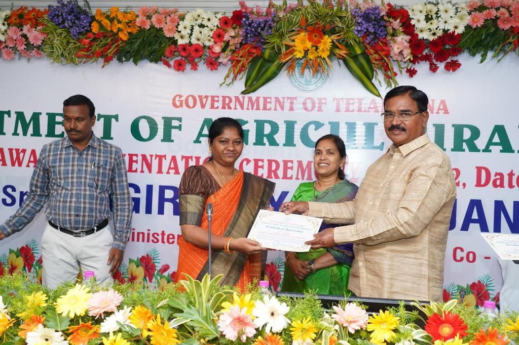 Awards Receiving from TS Agriculture Minister Sri. Singireddy Nirajan Reddy